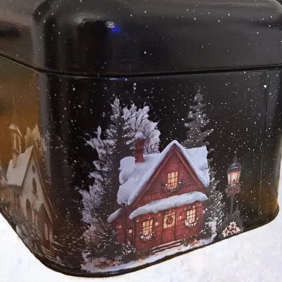 CHARMING LIGHT METAL DISPLAY/STORAGE BOX ~ WINTER SCENE!  RESTYLED & UPCYCLED! - Picture 3 of 5